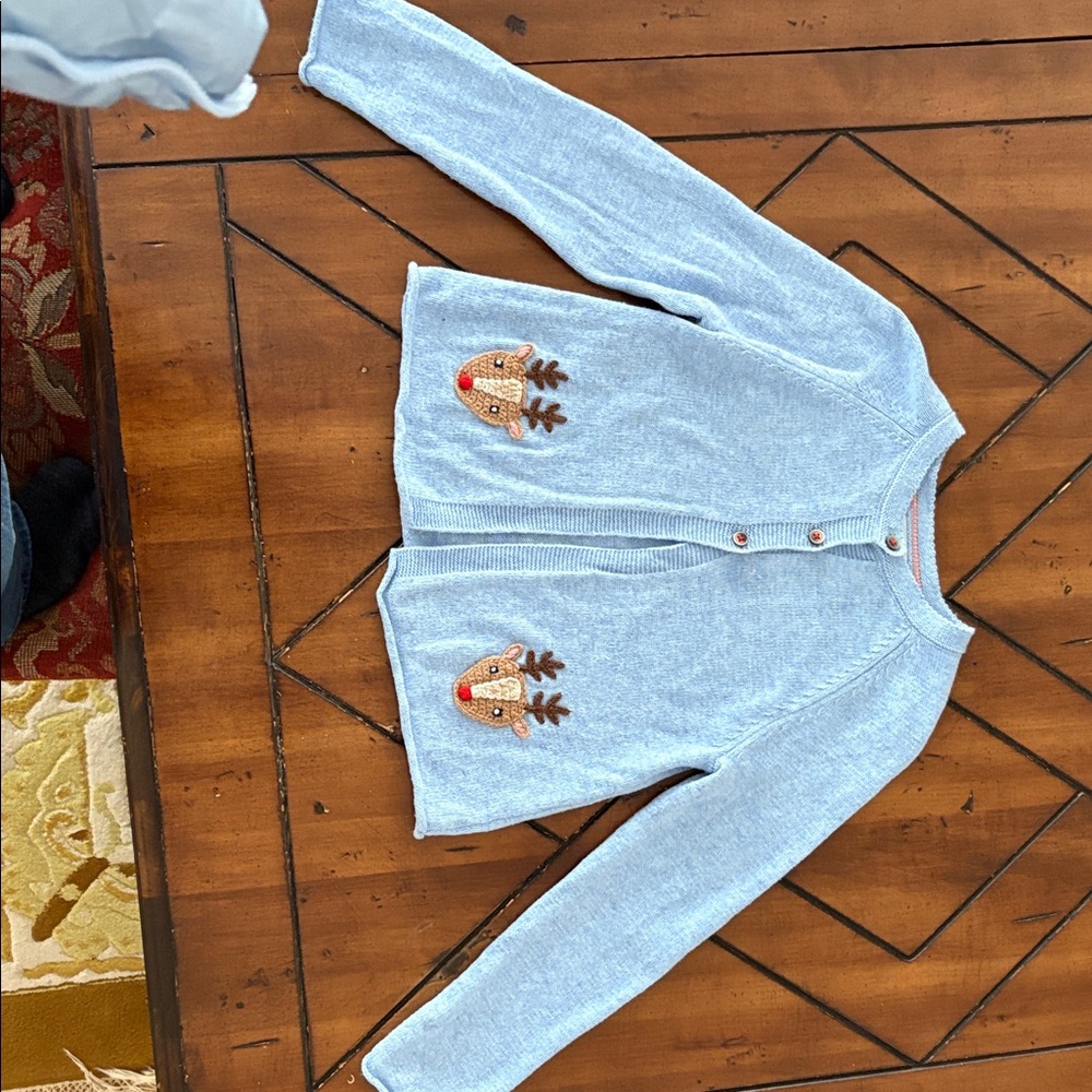 Boden Reindeer pocket cardigan lt blue Embroidery size 7/8